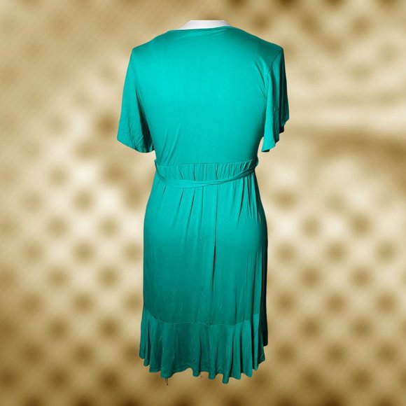 Kelly Green Ruffle Tulip-Hem Tie-Waist Flutter-Sleeve Dress  Size XXL NWOT - Picture 7 of 12